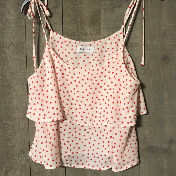 Red polka dots spaghetti straps top - Picture 9 of 13